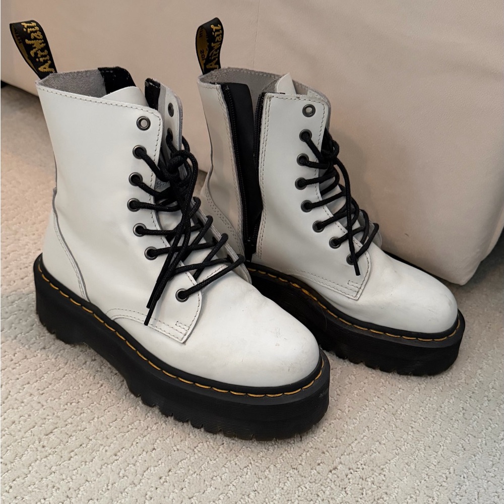 Dr. Martens White Combat Boots with Black Laces